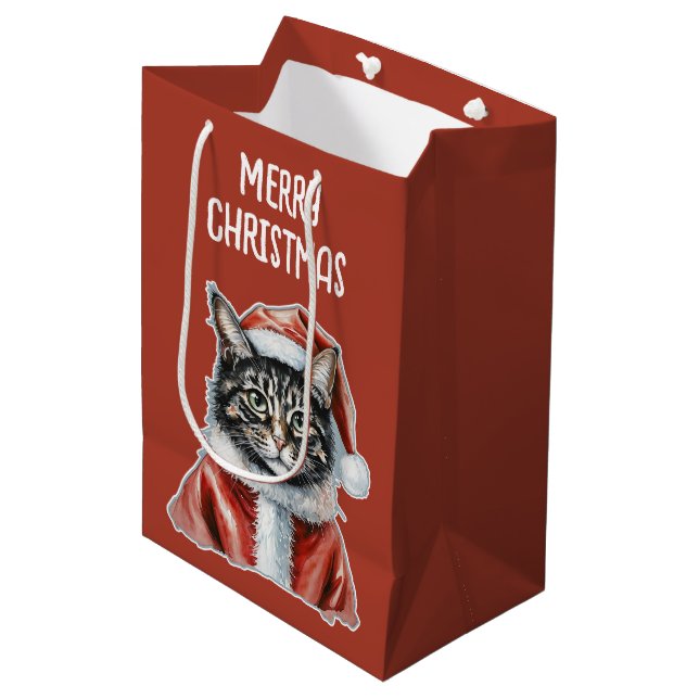 Sacola Para Presentes Média Gato Com Roupa De Pai Natal - Natal 1 (Frente inclinada)