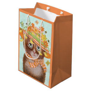 Sacola Para Presentes Média Gato da páscoa na capota da páscoa com borboleta