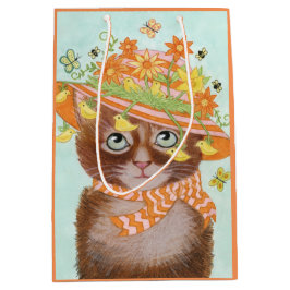 Sacola Para Presentes Média Gato da páscoa na capota da páscoa com borboletas