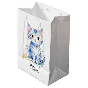Sacola Para Presentes Média Gato de aquarela (gatinho) design