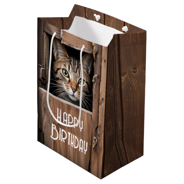 Sacola Para Presentes Média Gato De Celeiro Para Aniversário (Frente inclinada)