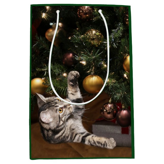 Sacola Para Presentes Média Gato de mesa de Natal repleto (Frente)