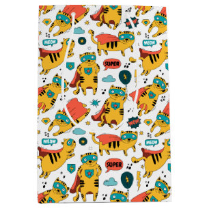 Sacola Para Presentes Média Gato de Super Herói Engraçado