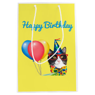 Sacola Para Presentes Média Gato do feliz aniversario
