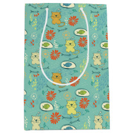 Sacola Para Presentes Média Gato e Peixe Engraçado