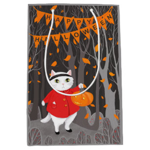 Sacola Para Presentes Média Gato e Pumpkin de Jack-o'-lanterno bonitos do Hall