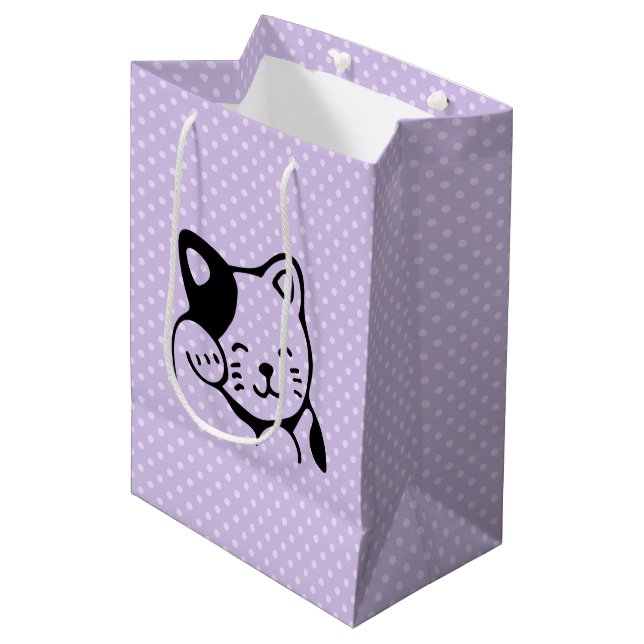 Sacola Para Presentes Média Gato Gatinho Branco e Preto, Alô (Frente inclinada)