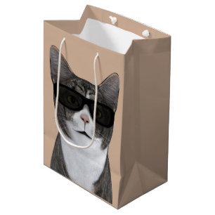 Sacola Para Presentes Média Gato legal com óculos escuros