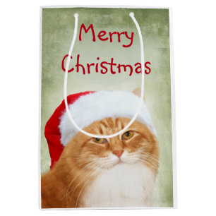 Sacola Para Presentes Média Gato malhado alaranjado Papai Noel