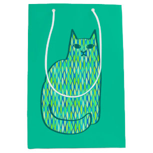 Sacola Para Presentes Média Gato Moderno do Século Médio, Casa da Moeda e Ve