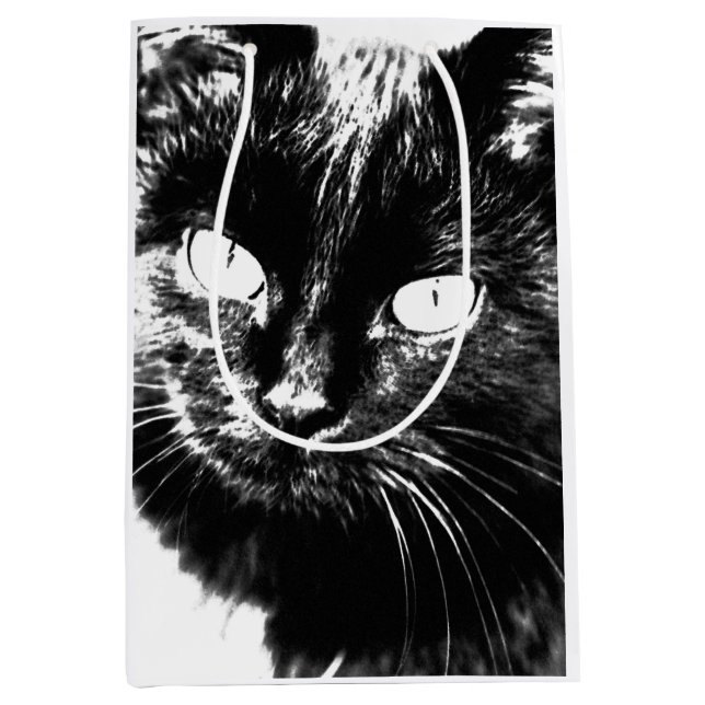 Sacola Para Presentes Média Gato Negro Bonito Negro Gato Gatinho Olhos Esboço (Frente)