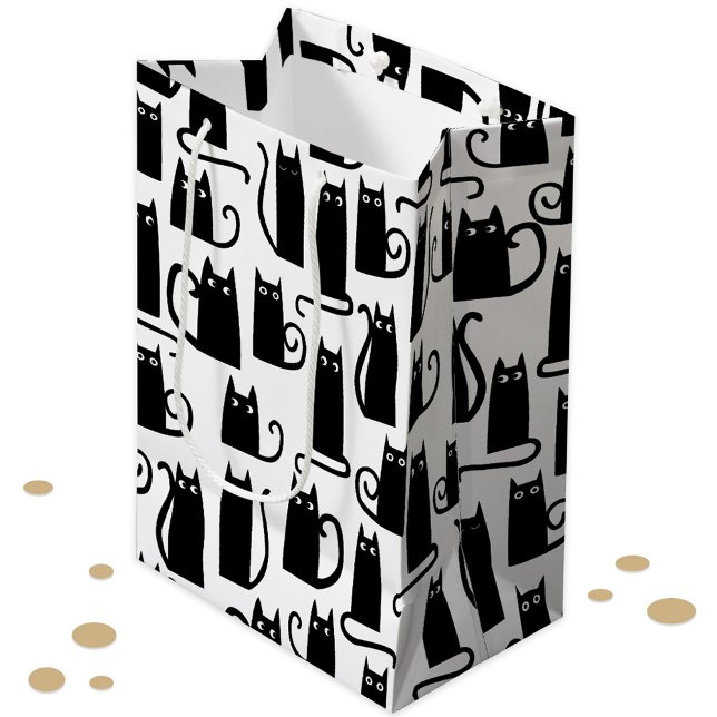 Sacola Para Presentes Média Gato Negro Divertido (Fun lucky black cat pattern gift bag for animal lovers)