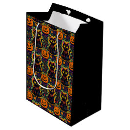 Sacola Para Presentes Média Gato Negro e Abóbora do Halloween