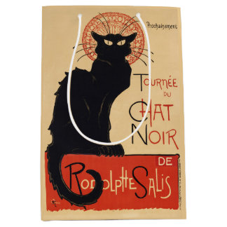 Sacola Para Presentes Média Gato Preto Chic Art Nouveau de Steinlen Impressão
