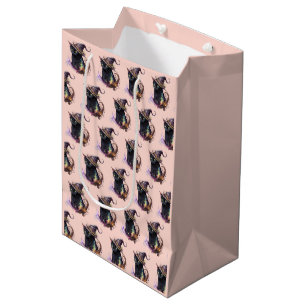 Sacola Para Presentes Média Gato Preto no Chapéu de uma Bruxa Laranja Hallowee