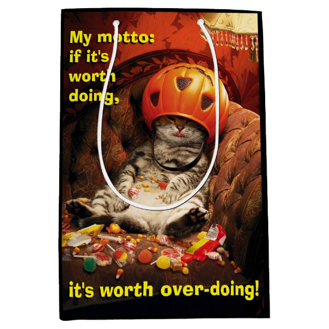 Sacola Para Presentes Média Gato Sob Balde De Doces (Frente)