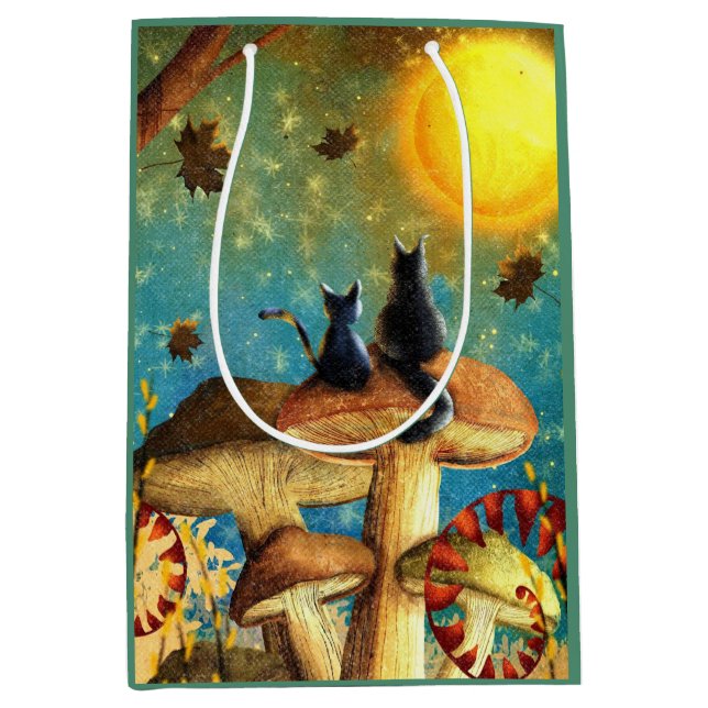 Sacola Para Presentes Média Gatos De Cogumelo (Frente)