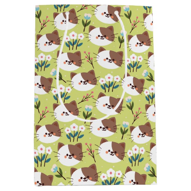 Sacola Para Presentes Média Gatos e Flores (Frente)