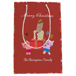 Sacola Para Presentes Média Gatos festivos com terracotta de Natal