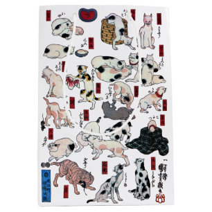 Sacola Para Presentes Média Gatos Japoneses (Cor De Fundo Alterável)