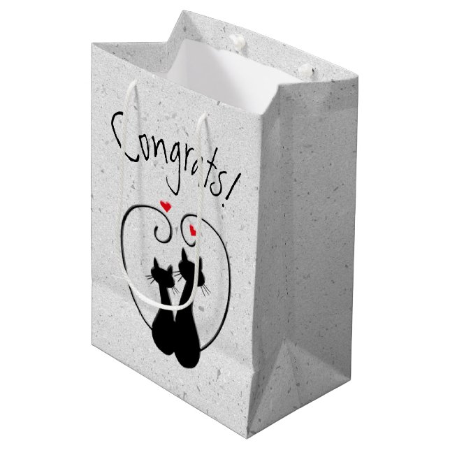 Sacola Para Presentes Média Gatos Pretos com Corações Vermelhos (Frente inclinada)