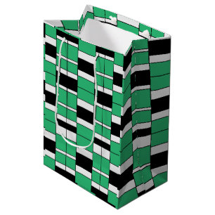 Sacola Para Presentes Média Geométrico do Meio século Verde Preto