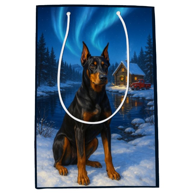 Sacola Para Presentes Média German Pinscher Holiday Card (Frente)