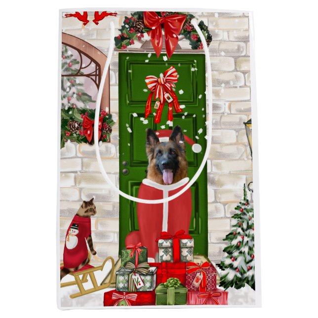 Sacola Para Presentes Média German shepherd de Natal (Frente)