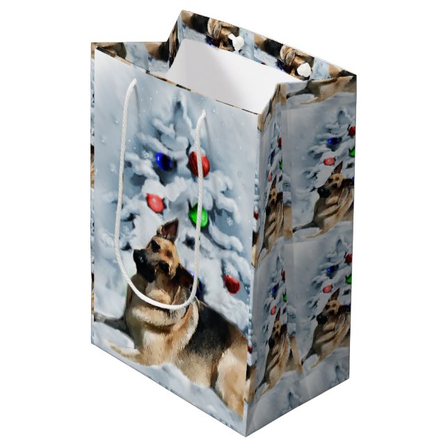 Sacola Para Presentes Média German shepherd Natal (Frente inclinada)
