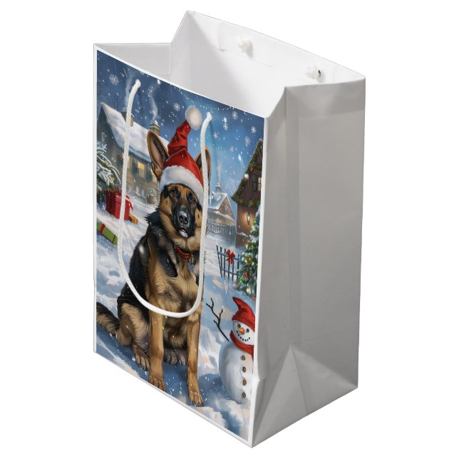 Sacola Para Presentes Média German shepherd Winter Wonderland Natal Joy (Frente inclinada)