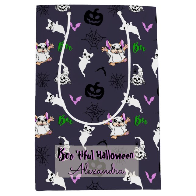 Sacola Para Presentes Média Ghost Bulldog Halloween Gift Bag (Frente)