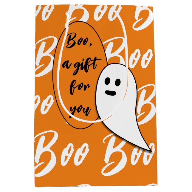 Sacola Para Presentes Média Ghost Halloween preto - laranja branco (Frente)