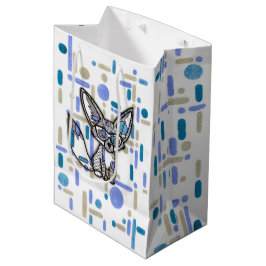 Sacola Para Presentes Média Gif Geométrico Azul de Raposa Fennec com Óculos de