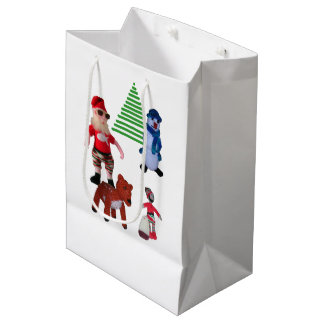 Sacola Para Presentes Média Gift Bag - Christmas Dolls and Holly
