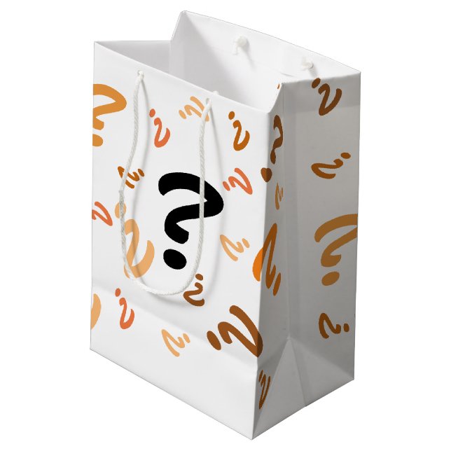 Sacola Para Presentes Média Gift Bag - Marcas de Pergunta Laranja (Verso inclinado)
