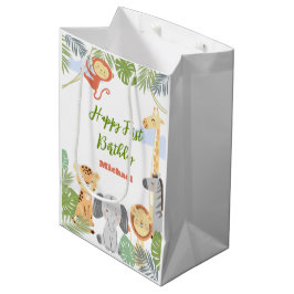 Sacola Para Presentes Média Gift Bag para o primeiro aniversário com animais b