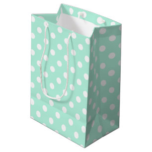 Sacola Para Presentes Média Giftbag verde e branco da hortelã das bolinhas do