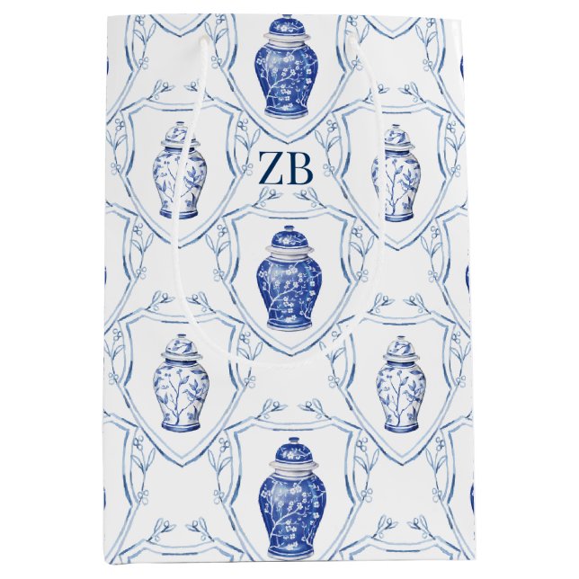 Sacola Para Presentes Média Ginger Jar Blue e White Chinoiserie (Frente)