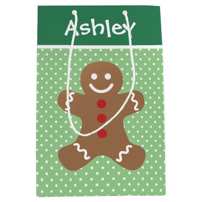 Sacola Para Presentes Média Gingerbread Man and Polka Dots Personalised (Frente)