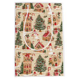 Sacola Para Presentes Média Gingerbread Village 