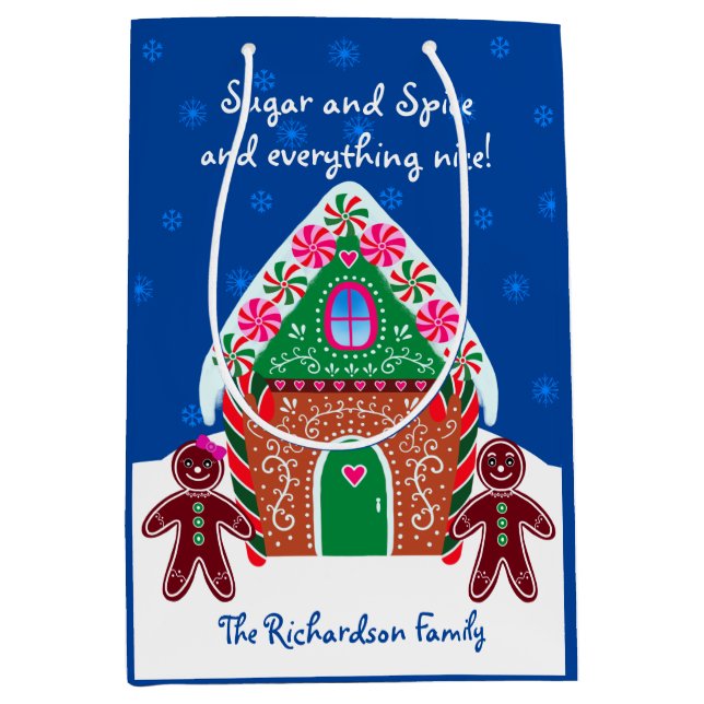 Sacola Para Presentes Média Gingercake House Família Sweet Natal (Frente)