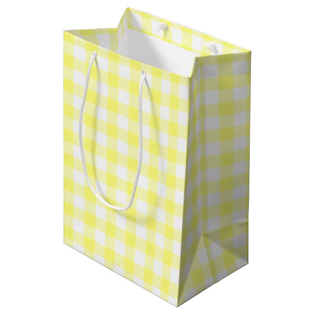 Sacola Para Presentes Média Gingham Amarelo e Branco (Frente inclinada)