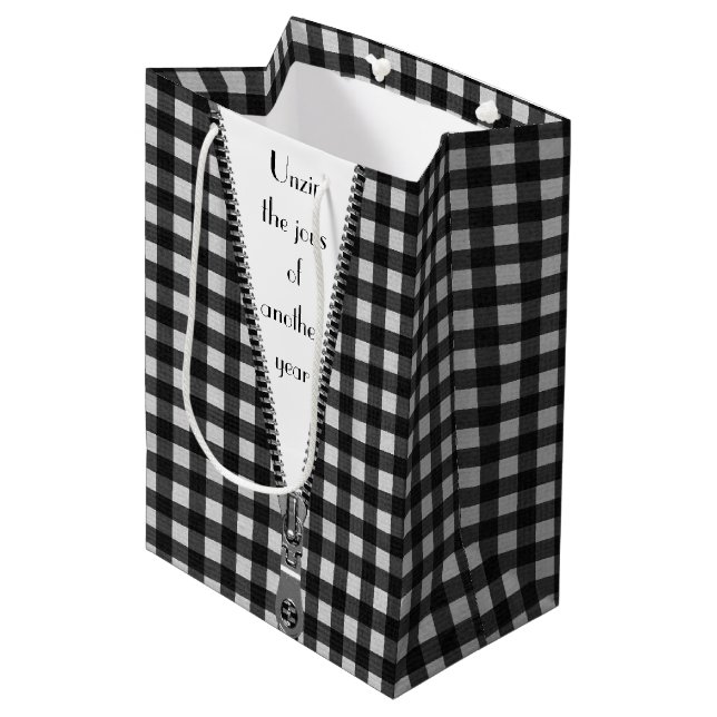 Sacola Para Presentes Média Gingham com Zipper para o aniversário (Frente inclinada)
