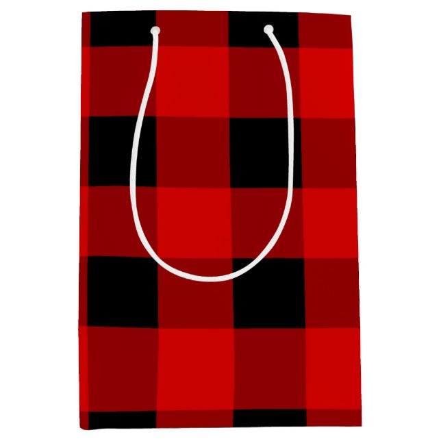 Sacola Para Presentes Média Gingham de Feriado de Xadrez de Buffalo Vermelho e (Frente)