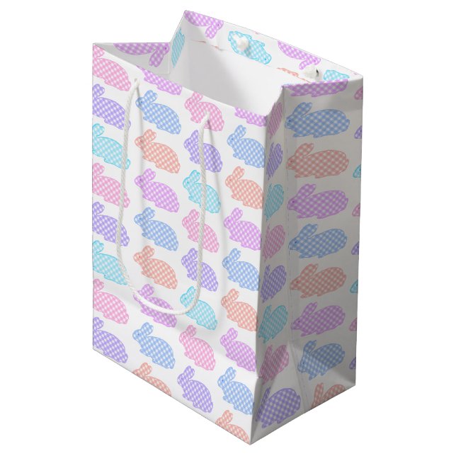 Sacola Para Presentes Média Gingham Easter Bunny Pattern (Frente inclinada)