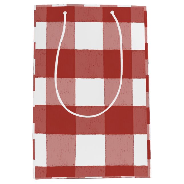 Sacola Para Presentes Média Gingham Gift Bag Vermelho e Branco (Frente)
