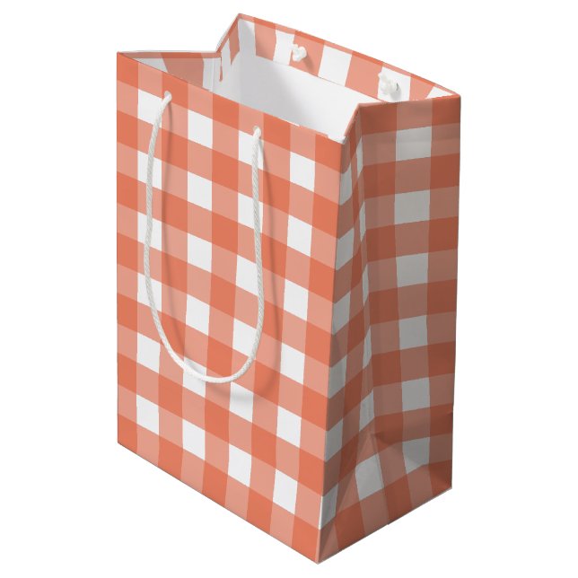 Sacola Para Presentes Média Gingham laranja (Verso inclinado)