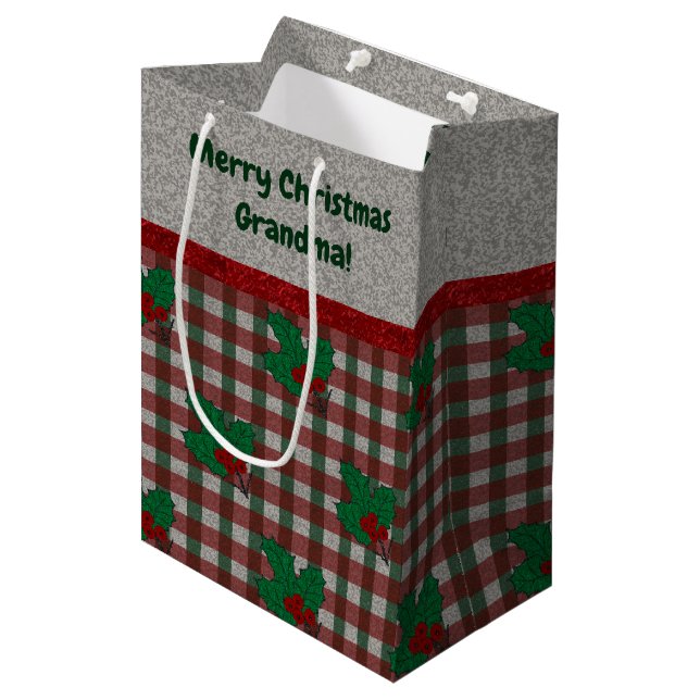Sacola Para Presentes Média Gingham Natal 1940 - Personalizado (Frente inclinada)