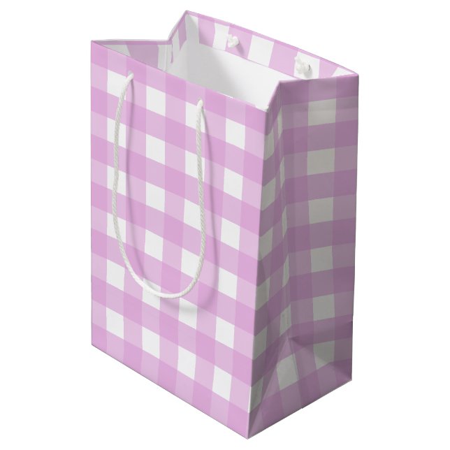 Sacola Para Presentes Média Gingham rosa pálido (Verso inclinado)