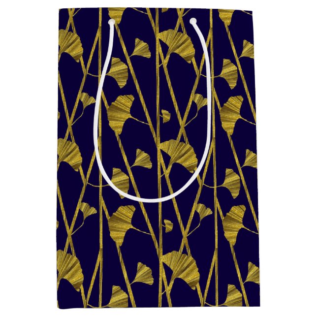 Sacola Para Presentes Média ginkgo dourado (Frente)